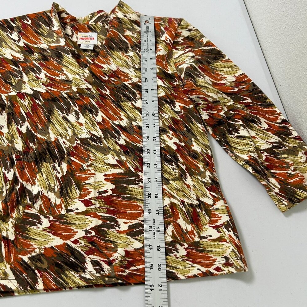 Ruby Rd Favorites Top Petites S PS Green Orange Brown Pullover 3/4 Sleeve - Picture 9 of 10